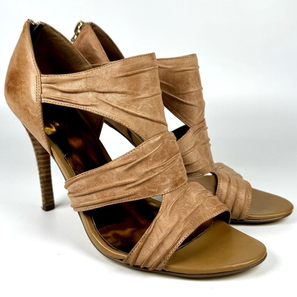 GUESS Women’s Strappy High Heel Sandals Tan Leather Open Toe Pumps Size 7.5